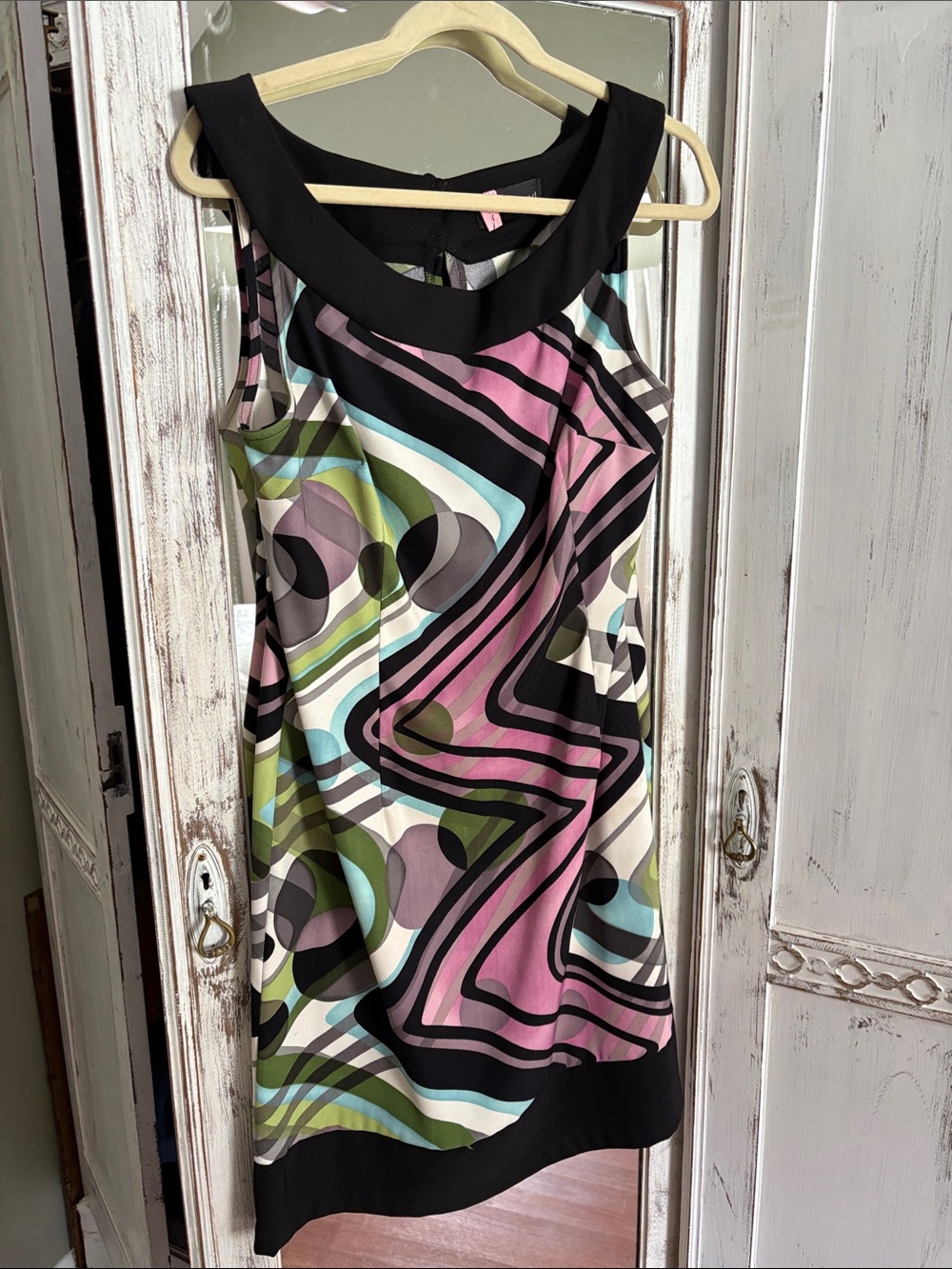 Sleeveless Mini Dress with Abstract Pink & Green Print